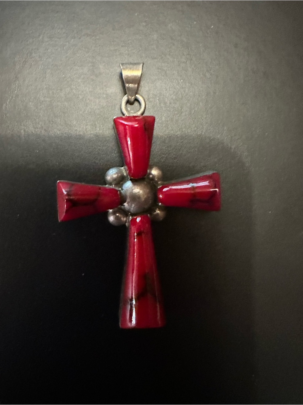 Southwestern Sterling Silver Natural Crimson Red Jasper Cross Pendant